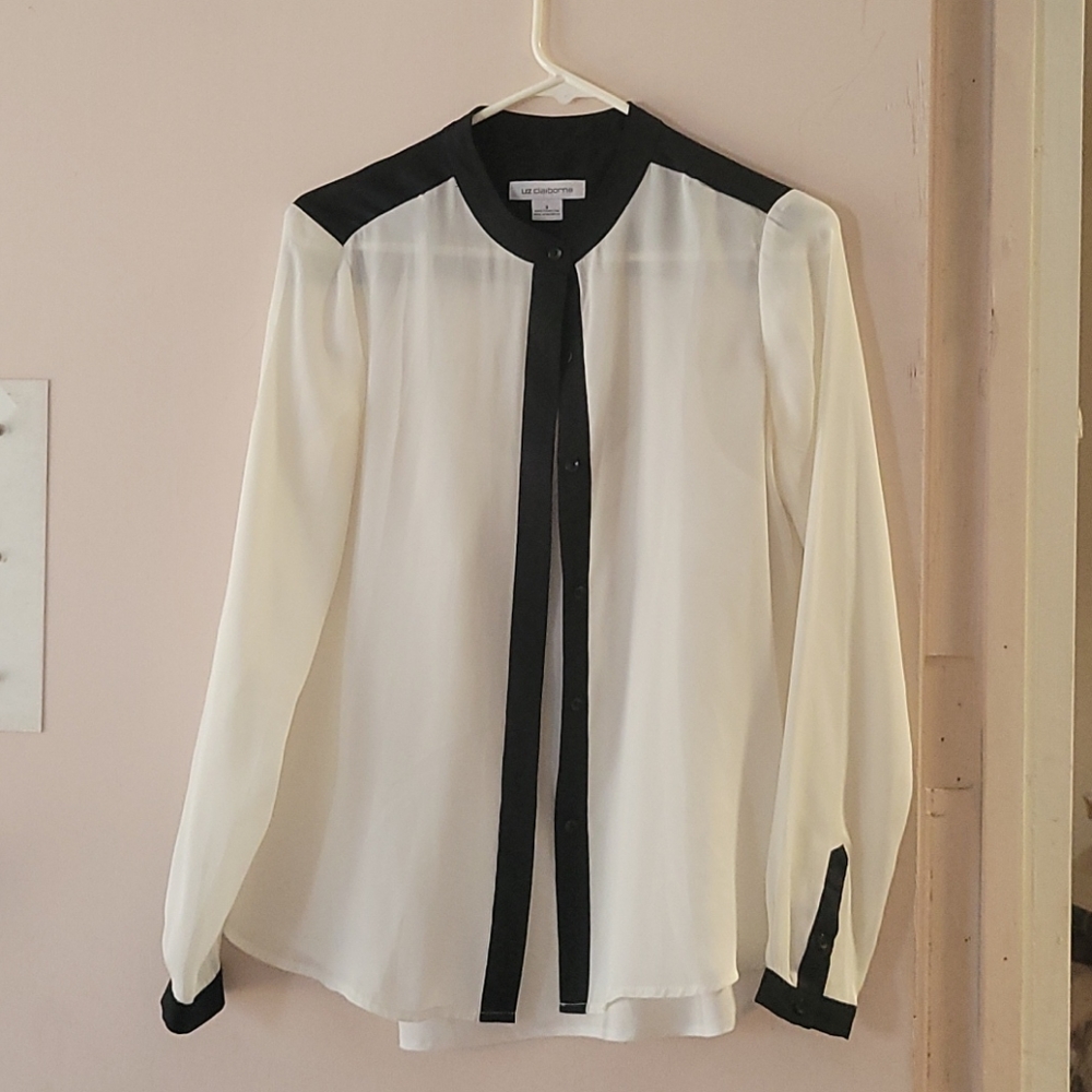Liz Clairborne white & black long sleeve shirt